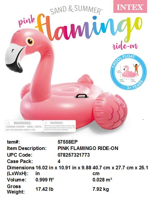 56X54X38"INTEX INFLATABLE  FLAMINGO RIDE ON
