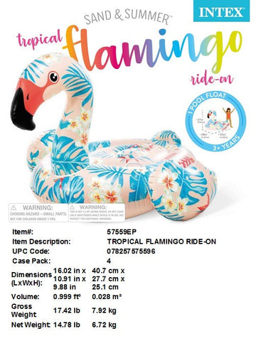 58X55X37"INTEX TROPICAL FLAMINGO RIDE ON