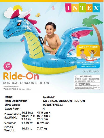 79X75"INTEX INFLATABLE DRAGON RIDE ON