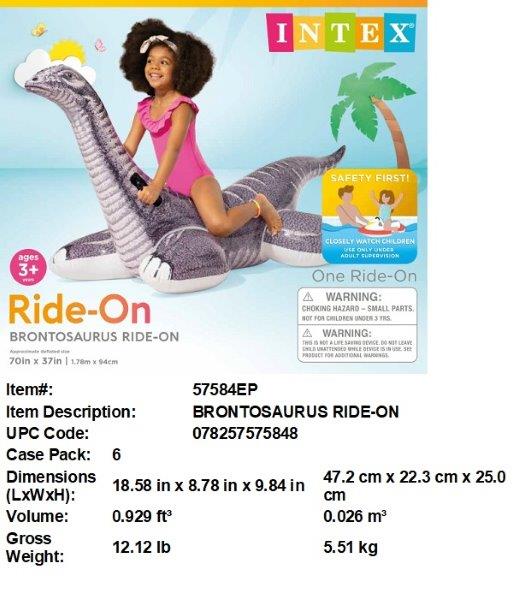 70X37"INTEX BRONTOSAURUS RIDE ON