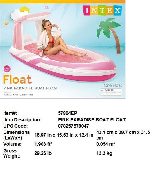 101X53"INTEX PINK PARADISE BOAT FLOAT