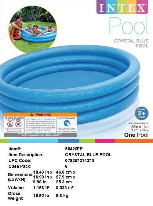 58X13"INTEX  CRYSTAL BLUE  POOL