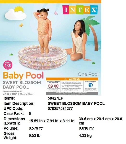34X10"INTEX SWEET BLOSSOM BABY POOL