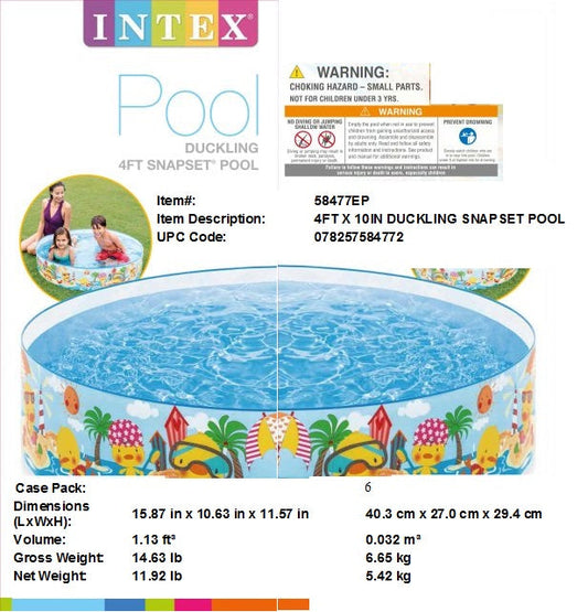 4FTX10"INTEX DUCKLING SNAPSET POOL