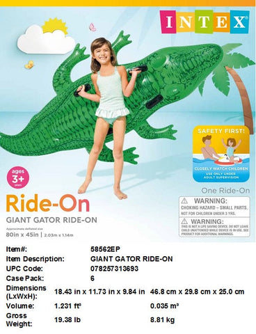 80X45"INTEX  INFLATABLE  GIANT GATOR RIDE ON