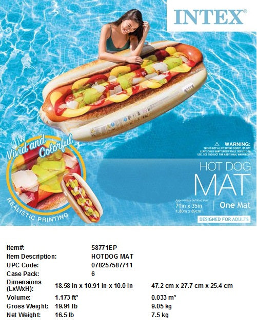 71X36"INTEX HOTDOG FLOAT MAT