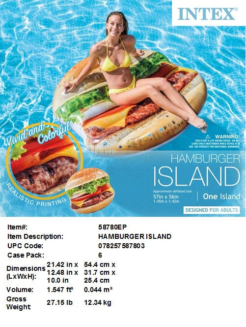 57X56"INTEX HAMBURGER ISLAND FLOAT