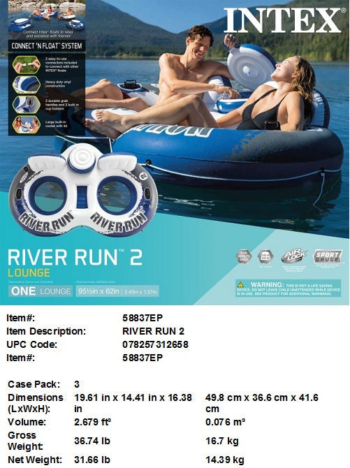 95X62"INTEX RIVER RUN 2 FLOAT & LOUNGE