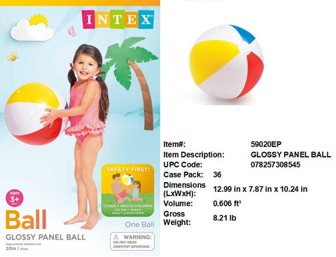 20"INTEX INFLATABLE GLOSSY PANEL BEACH BALL