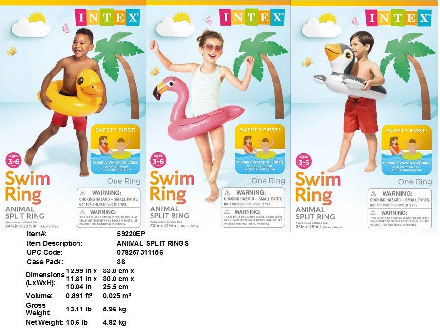 22-25"INTEX ANIMAL SPLIT SWIM RING 3/A