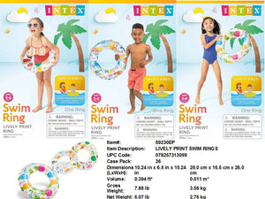 20"INTEX INFLATABLE LIVELY PRINT SWIM RING