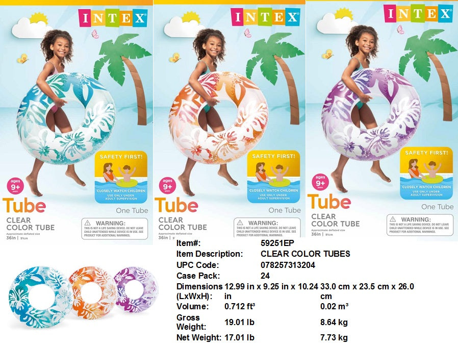 36"INTEX INFLATABLE CLEAR COLOR TUBE