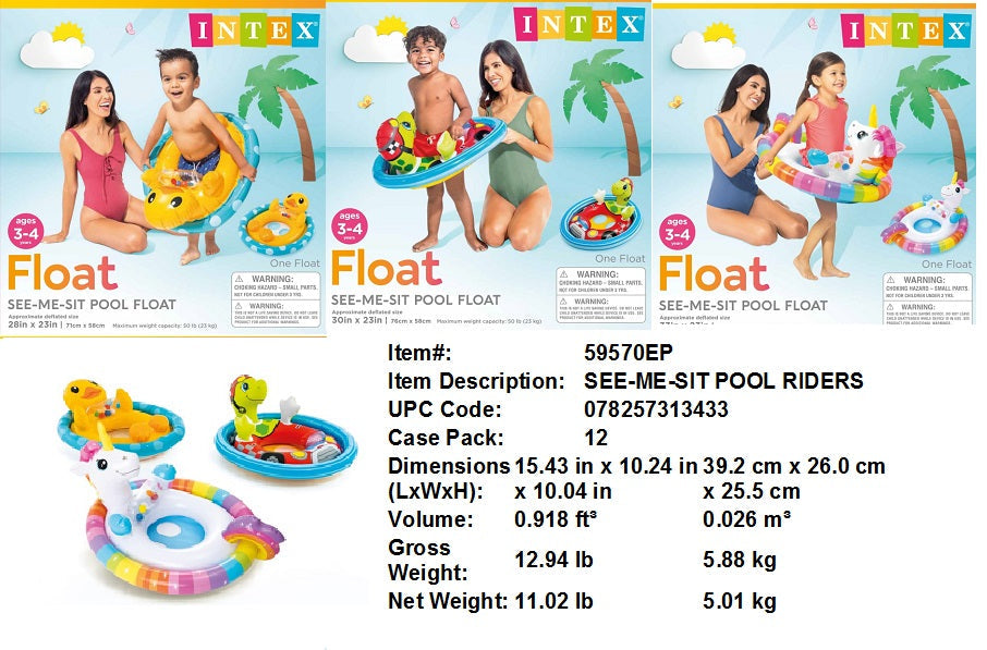 28X23"INTEX INFLATABLE SEE ME SIT POOL RIDERS