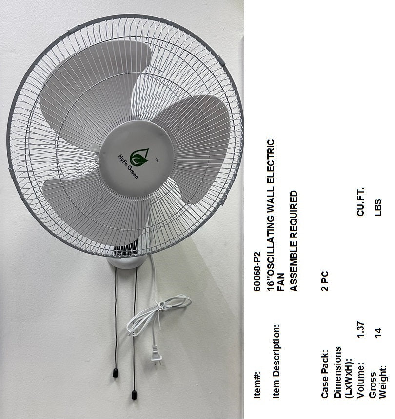 16" OSCILLATING WALL FAN 2PCS