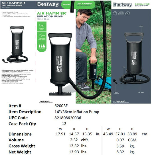 BESTWAY 14"AIR HAMMER INFLATION HAND PUMP