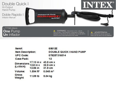 INTEX 12" DOUBLE QUICK 1 HI -OUTPUT HAND AIR  PUMP