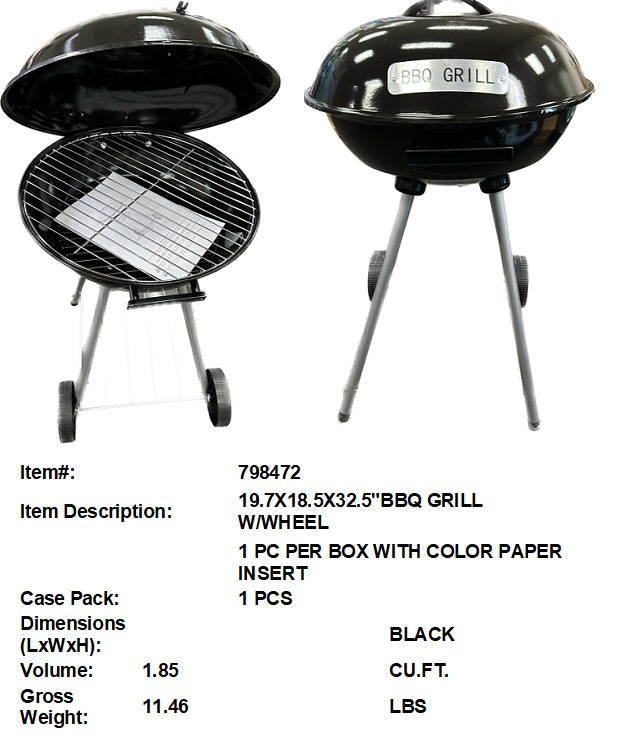 19.7X18.5X32.5"BBQ GRILL W/WHEEL
