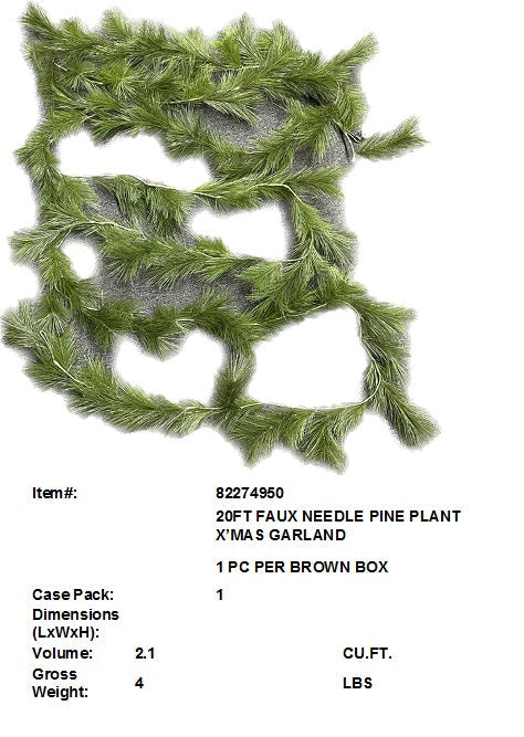 20FT FAUX NEEDLE PINE PLANT GARLAND