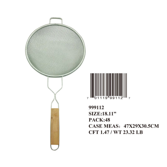 8"KITCHEN TOOL STEEL STRAINER WOODEN HANDLE