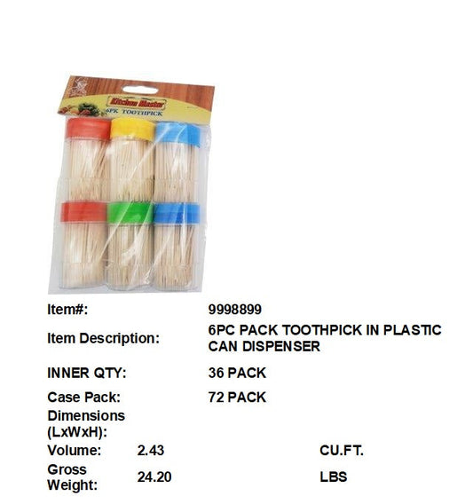 6 PC PACK TOOTHPICK  IN PLASTIC CAN DISPENSER