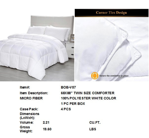 WHITE TWIN COMFORTER 68X88"