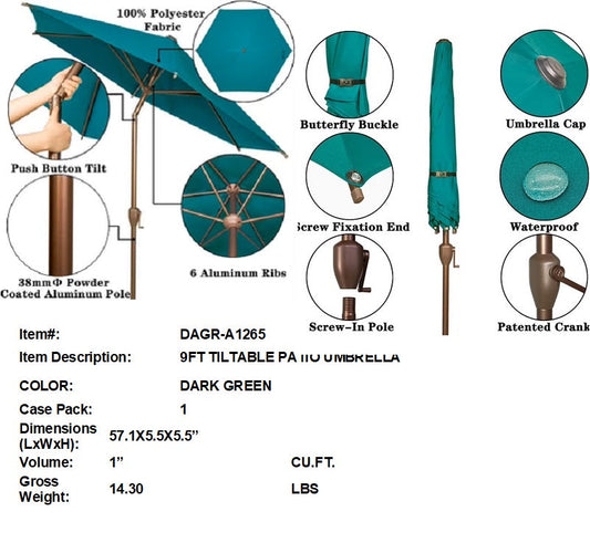 9FT TILTABLE PATIO UMBRELLA