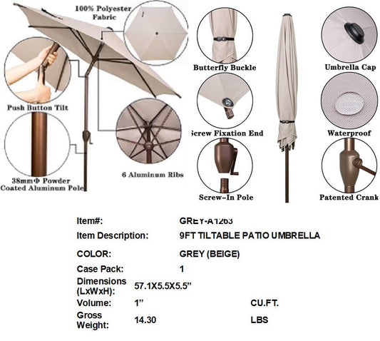 9FT TILTABLE PATIO UMBRELLA