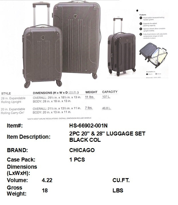 2PC 20" & 28" LUGGAGE SET BLACK COL