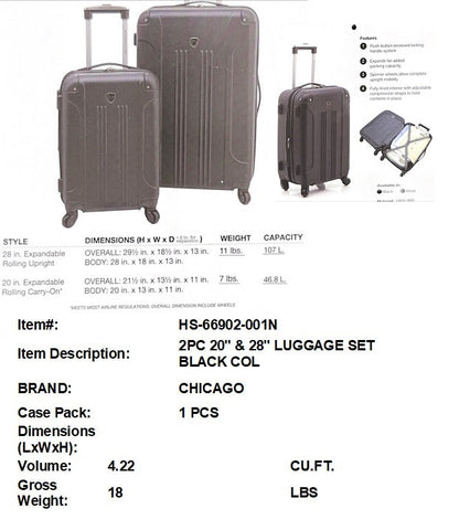 2PC 20" & 28" LUGGAGE SET BLACK COL