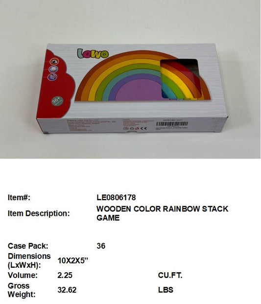 10X2X5"WOODEN COLOR RAINBOW SORT GAME