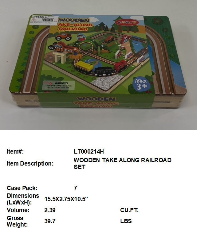 15.5X2.75X10.5"WOODEN TAKE ALONG RAILROAD SET