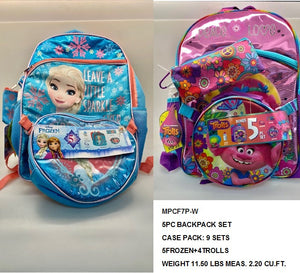 5PC BACKPACK SET 5FROZEN+4TROLLS