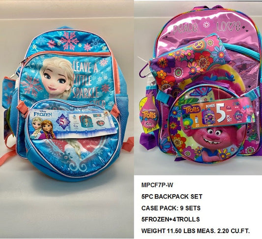 5PC BACKPACK SET 5FROZEN+4TROLLS