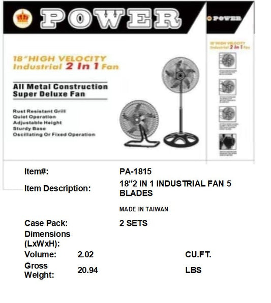 18"2IN1 INDUSTRIAL FAN 5 BLADE