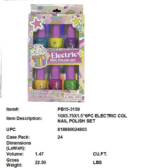 10X5.75X1.5"6PC ELECTRIC COL NAIL POLISH SET