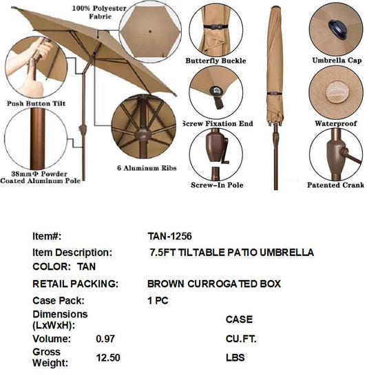 7.5FT TILTABLE PATIO UMBRELLA