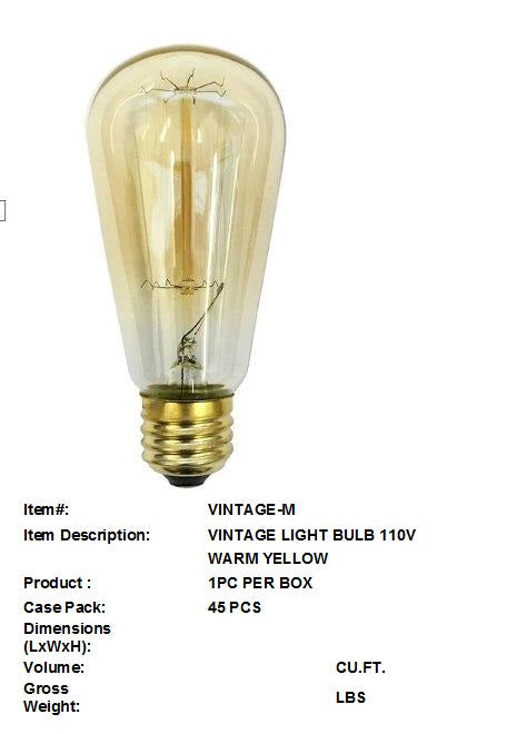 VINTAGE LIGHT BULB WARM YELLOW COL