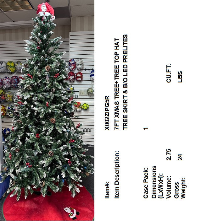 7FT XMAS TREE W/LIGHT+HAT & SKIRT SET