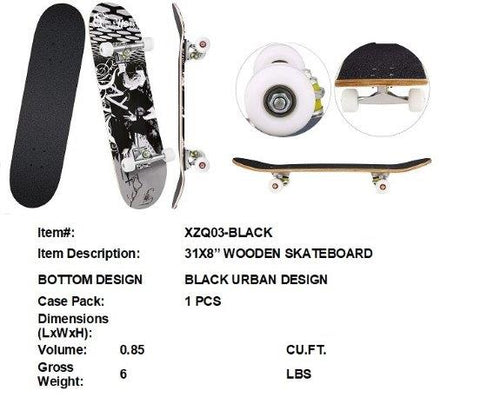 31X8"WOODEN SKATEBOARD BLACK DESIGN