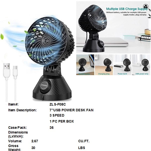 7"USB POWER MINI FAN OSCILLATING SWING