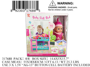 15.7X14.60X5"12"IC BABY DOLL & BED PLAY SET