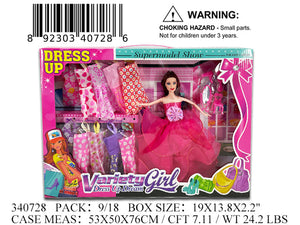 19X13.8X2.2"11"VARIETY GIRL DOLL+DRESS PLAYSET
