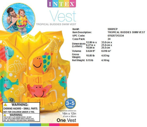 16X12"INTEX TROPICAL BUDDIES SWIM VEST