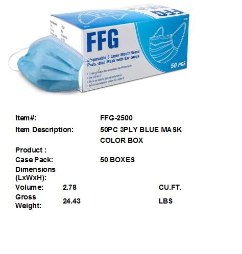 3PLY BLUE DISPOSABLE MASK 50PC/BOX